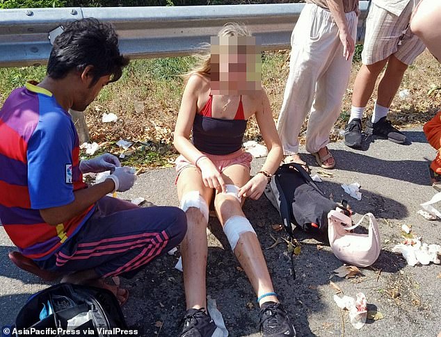 A trio of female teenagers were among 11 wounded following an incident which saw an entire trunk of a wormwood tree slam onto the roof of a bus in Kanchanaburi