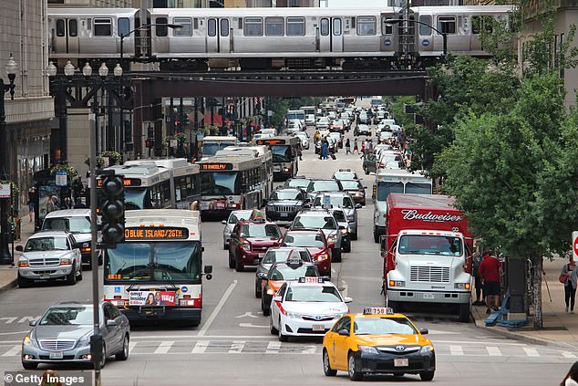 People drive downtown on June 26, 2013 in Chicago. Chicago ranked third in the list