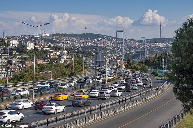 Heavy traffic on the way to the July 15 Martyrs' Bridge over Bosphorus in the Besiktas district of Istanbul, Turkey. Istanbul claimed the top spot in the world's most congested cities 2024