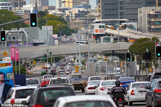 Heavy traffic in Brisbane, Australia. Brisbane is one of the major business hubs in Australia and one of the country's fastest-growing state economies