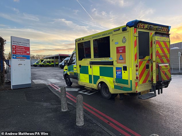 Ambulances outside the Basingstoke and North Hampshire Hospital on January 7