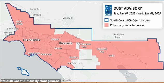 And a windblown dust advisory has been issued for nearly the entire South Coast Air Basin which is home to more than 17 million people