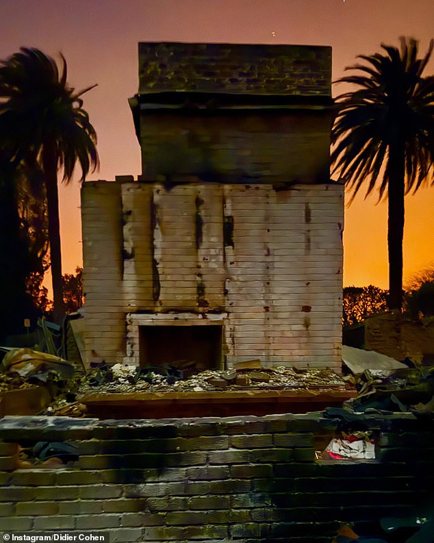 One confronting photo captured a raging fire brutalling tearing his property to the ground and another showed the ash-remains of where the grand property once stood