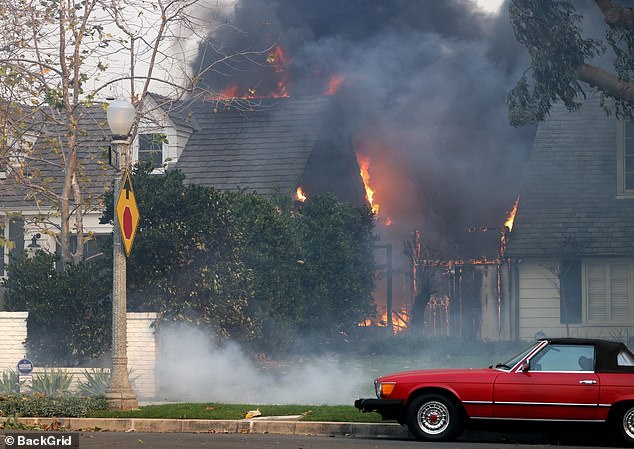 Cobie Smulders, 42, also tragically lost her home in the Pacific Palisades fire; the home pictured in flames on Wednesday