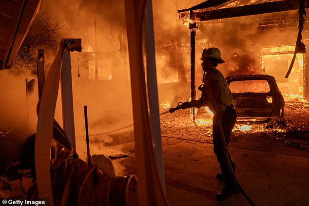 Increased surface temperatures also lead to a greater number of wildfires. Currently, fires in Los Angeles (pictured) have displaced over 130,000 people after severe droughts triggered blazes around the city