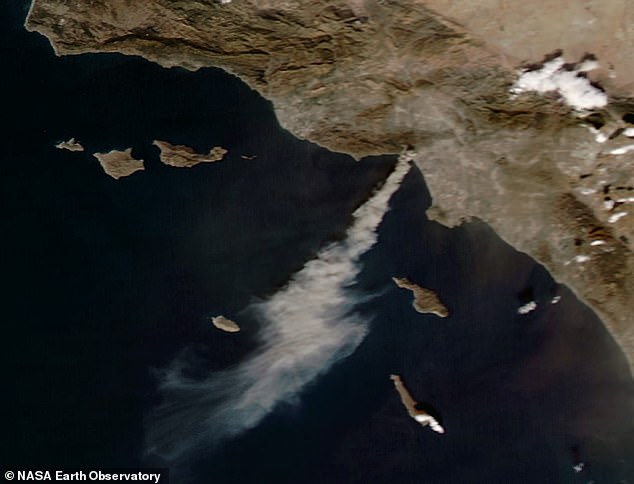 January 7: By the time NASA captured an image of the blaze later in the afternoon of January 7, the Palisades fire had spread exponentially and was producing a vast column of smoke