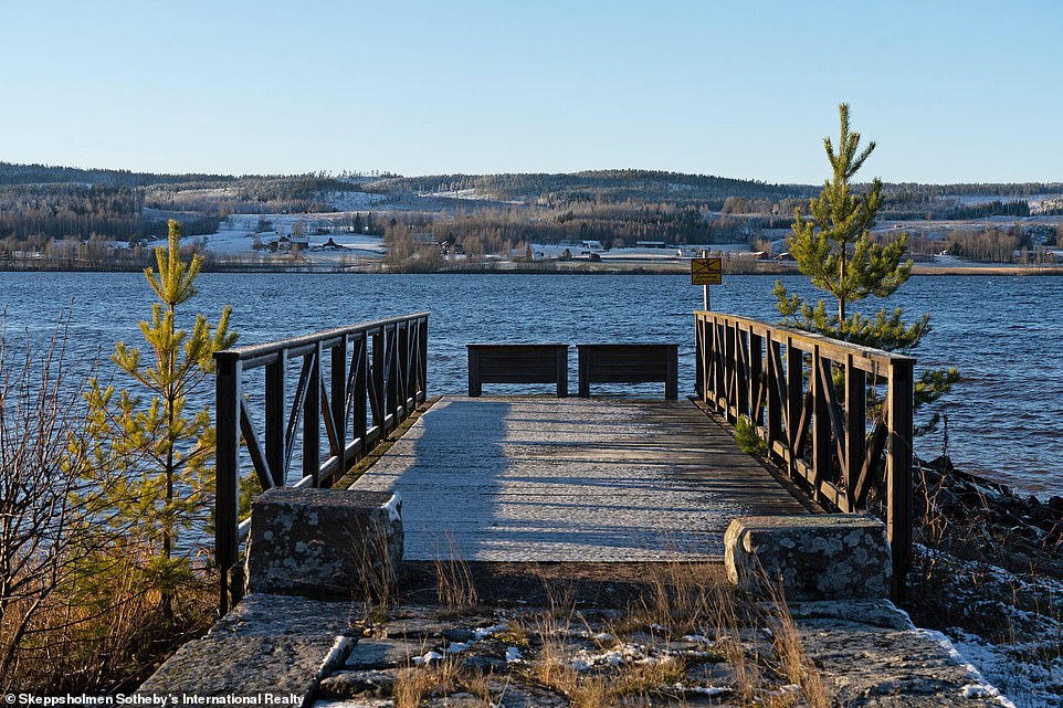 The lakeside home has a jetty and motorized  floating platform. Svennis first saw the home while on a party boat on the lake