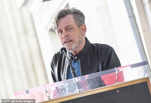 Hamill speaks at the ceremony for actress Carrie Fisher being honored posthumously with a Star on the Hollywood Walk of Fame on May 04, 2023