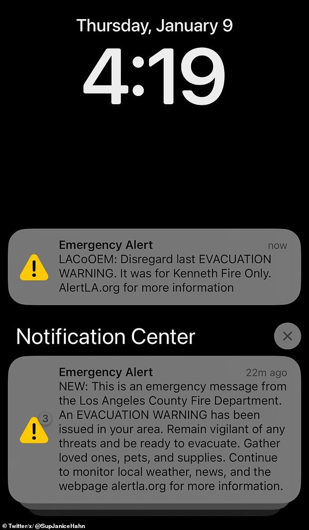 Officials with Los Angeles County say an evacuation order alert for residents near the Kenneth Fire in the West Hills was mistakenly sent countywide on Thursday afternoon. The alert was only intended for residents of Calabasas and Agoura Hills