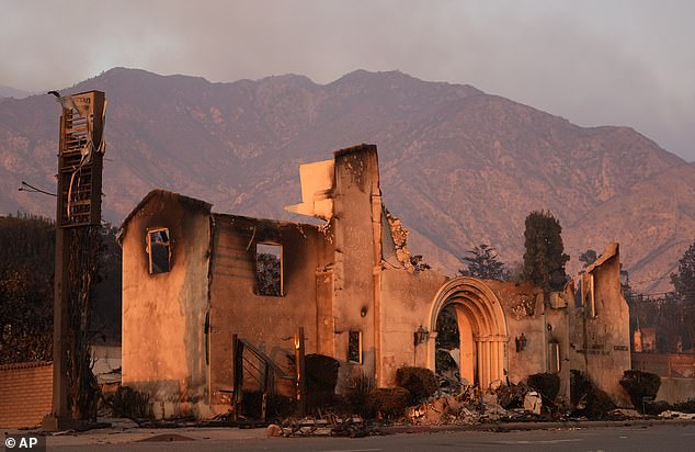 The Altadena Community Church is pictured the day after it was destroyed by the Eaton Fire