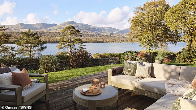 Pictured is the outdoor space with stunning views of the Lake District's wild countryside