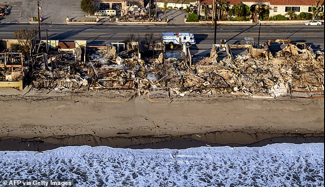 Swaths of the Malibu coastline lie in ruins, with smoke blanketing the sky and an acrid smell pervading almost every building