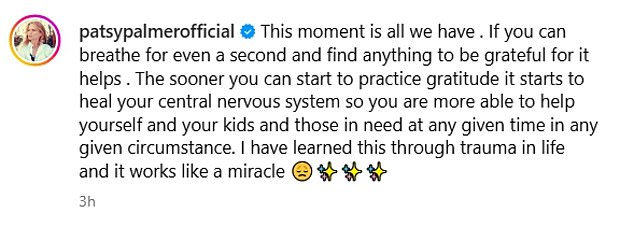 Observing the horrors over in America from afar she took to Instagram to confirm her house is now ok as she offered her support to victims and urged them to 'meditate' and 'breath deeply'