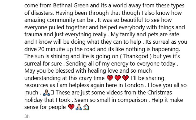 The lengthy caption ended: 'Sending all of my energy to everyone today . May you be blessed with healing love and so much understanding at this crazy time I’ll be sharing resources'