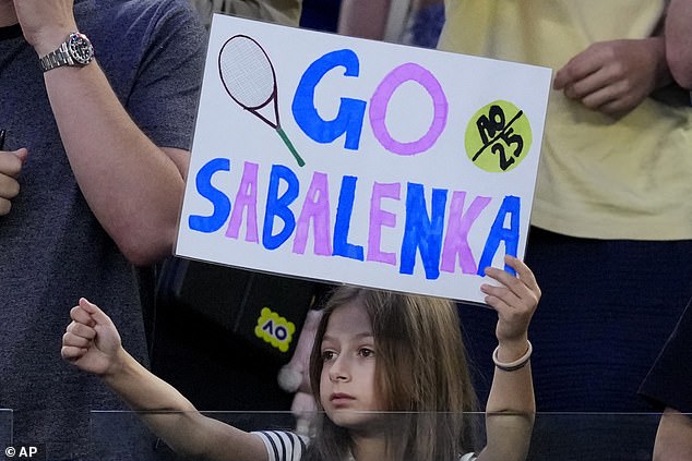 Due to the pod's limited capacity, the rest of Sabalenka's entourage had to sit in the stands