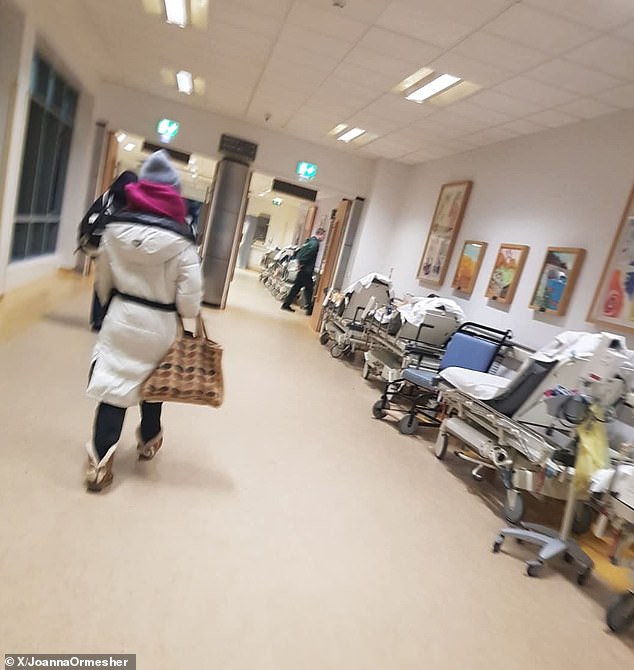 Joanna Ormesher tweeted this photograph of the main corridor at Royal Blackburn Hospital in Lancashire yesterday, saying: 'Patients left out in cold corridors to be gawped at like exhibits in a zoo. No patient dignity and poor patient care. Shameful at best'