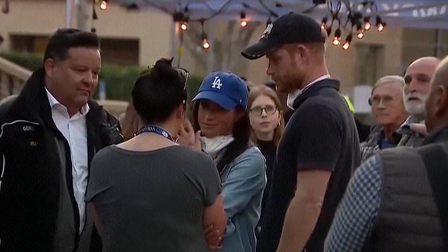 The Duke and Duchess of Sussex had been handing out food parcels to those affected by the devastating fires at the Pasadena Convention Centre which is being used as an evacuation centre