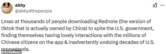 Americans are 'finding themselves having lovely interactions with the millions of Chinese citizens', this X user posted