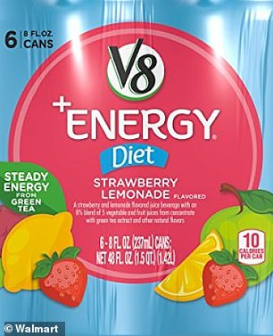 Strawberry and lemonade flavored Diet V8 energy juice drinks from Walmart have a 99 score