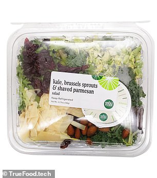 From Whole Foods, a healthy-looking salad containing brussels sprouts, kale and shaved parmesan is scored at 93