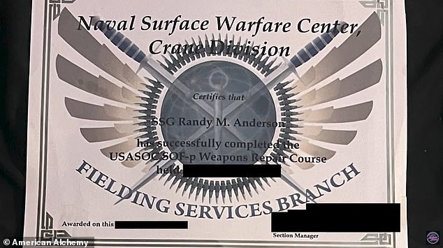 Anderson then pulled a document that shows he was certified at Naval Support Activity Crane for completing the 'USAOCSOF-p Weapons Repair Course, but the certificate does not feature a date for when it was given