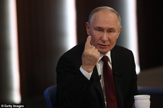 Putin speaks during his annual call-in-show and press conference at the Gostiny Dvor hall on December 19