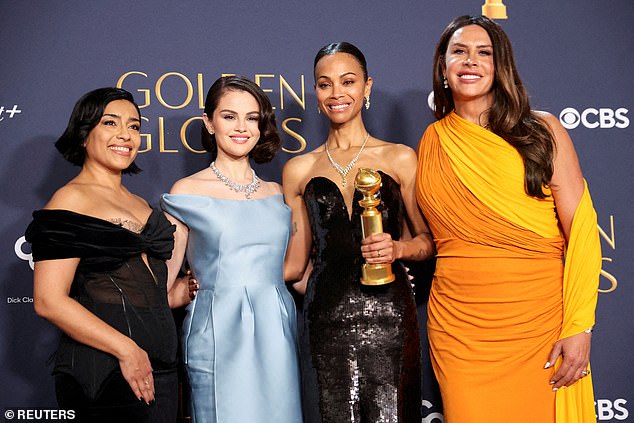 Adriana Paz, Selena Gomez, Karla Sofia Gascon, and Zoe Saldana, winners of the Best Motion Picture - Musical or Comedy award for Emilia Perez