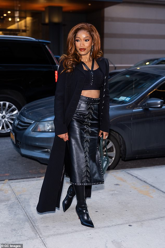 As the sun began to set, Palmer arriving to her swanky NYC hotel in an edgy all-black look