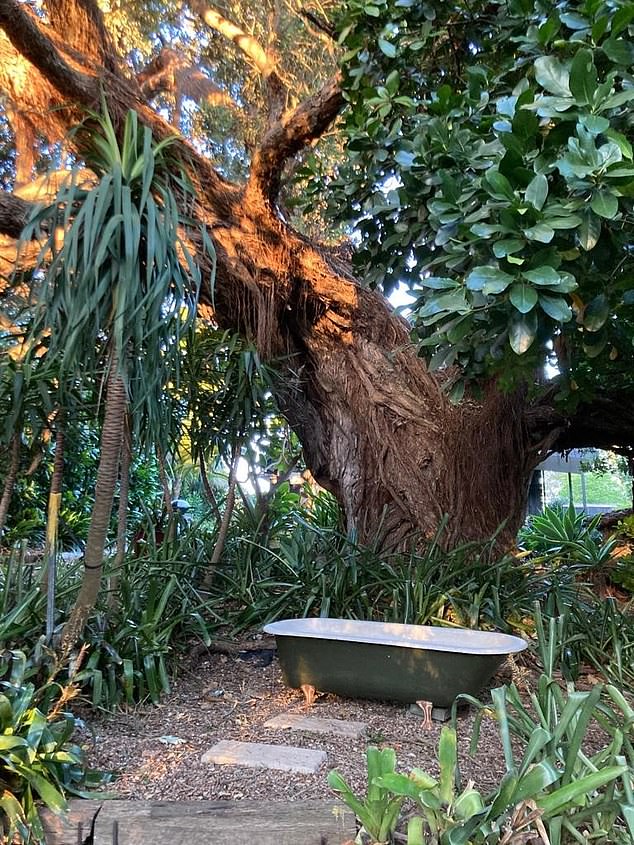 The outdoor bathtub at The Sandman author's home, where Scarlett says the first assault took place