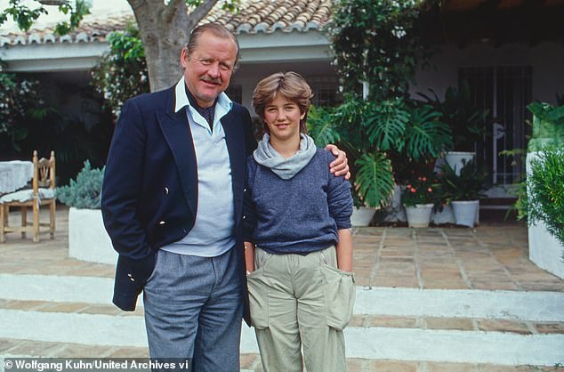 Ferdinand Prince von Bismarck-Schoenhausen with his granddaughter Vanessa at Malaga, Spain, 1985