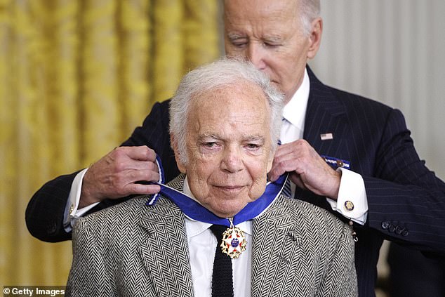 Ralph Lauren, too, has remained silent on collaborating with Melania. (He is pictured receiving the Presidential Medal of Freedom from Biden in January 2025).