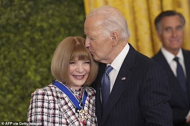 Certainly, few designers, all of whom wish to remain on good terms with the most powerful voice in the fashion world, will admit to working with Melania. (Wintour is pictured with Biden in January 2025).