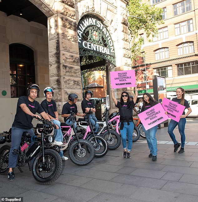 In a bizarre move, the PR maven presented the $5,699 bikes as a travel alternative to Sydneysiders amid threats of a train strike in November