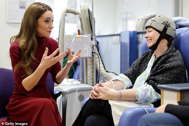 The princess talks with Katherine Field during the visit to the Royal Marsden