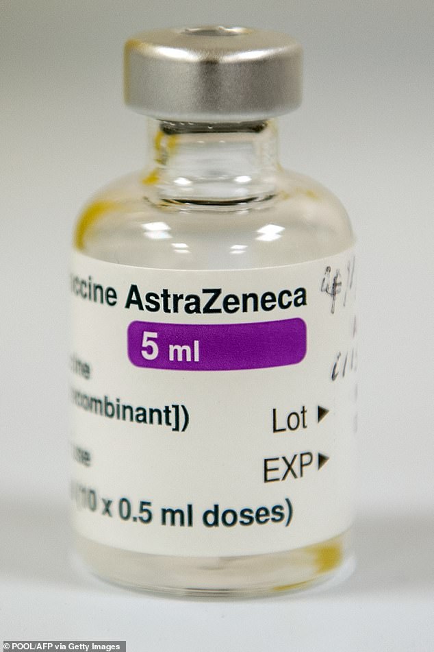 A vial of the AstraZeneca/Oxford Covid-19 vaccine is pictured at the Lochee Health Centre in Dundee on January 4, 2021