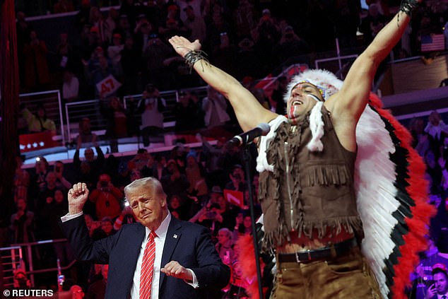 Trump dances on stage at his rally as The Village People perform live his favorite pump-up song Y.M.C.A.