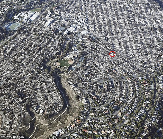 Red circle shows Melissa's Pacific Palisades property