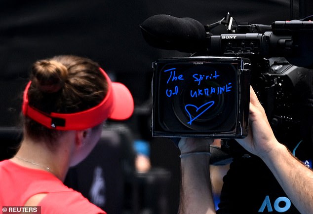 Svitolina wrote a message of support for the people of Ukraine on a broadcast camera after her match against the Russian