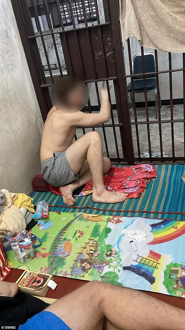 Footage reveals the cramped conditions inside a Thai detention centre. The Brit said food was handed out in a large pot and inmates were expected to eat of trays washed on the floor