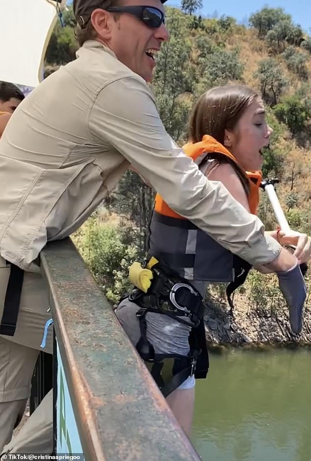 The clip has caused a stir over consent in Spain as viewers claimed the instructor pushed her off the bridge despite her being nervous