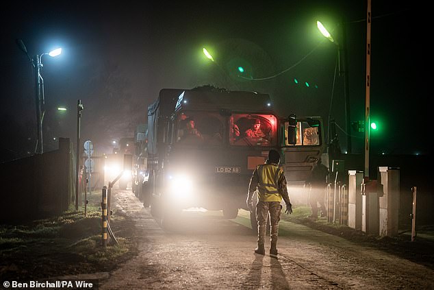 British military vehicles in convoy as they arrive in Szentes early this morning