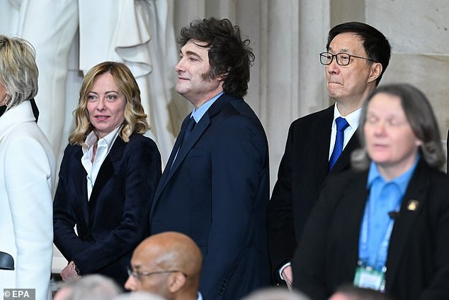 Prime Minister of Italy Giorgia Meloni, Argetina's President Javier Milei, and China's Vice President Han Zheng attend the inauguration ceremony before Donald Trump is sworn in as the 47th US President