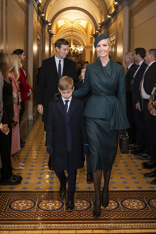 Dior’s press release image of Ivanka with her family. It took Dior more than 24 hours to own her inauguration outfit, finally writing ‘Ivanka Kushner wore a Dior Haute Couture green cashmere jacket and skirt, inspired by the design Favori AH1950 of Monsieur Dior'