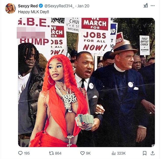 While she took the initial post down, Sexyy Red left up another phony image incorporating the image of the late Martin Luther King Jr. during his March on Washington for Jobs and Freedom in Washington, D.C. August 28, 1963