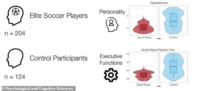 The study sample consisted in 204 elite soccer players and 124 controls. For each, the scientists assessed cognitive functions as well as personality traits