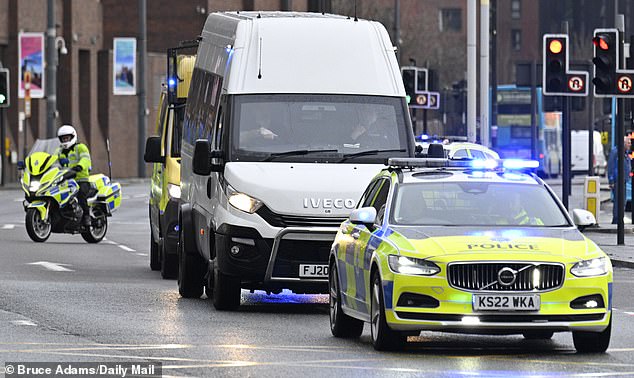 A prison van containing Rudakubana arriving at Liverpool Crown Court for his sentencing