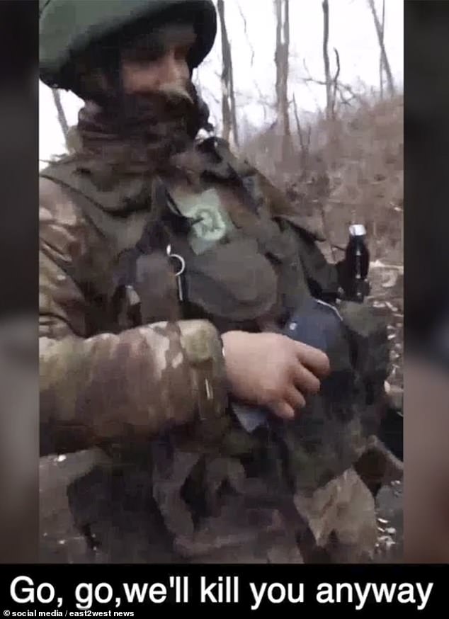 One Russian soldier is seen bluntly telling the Ukrainian prisoners he's going to kill them