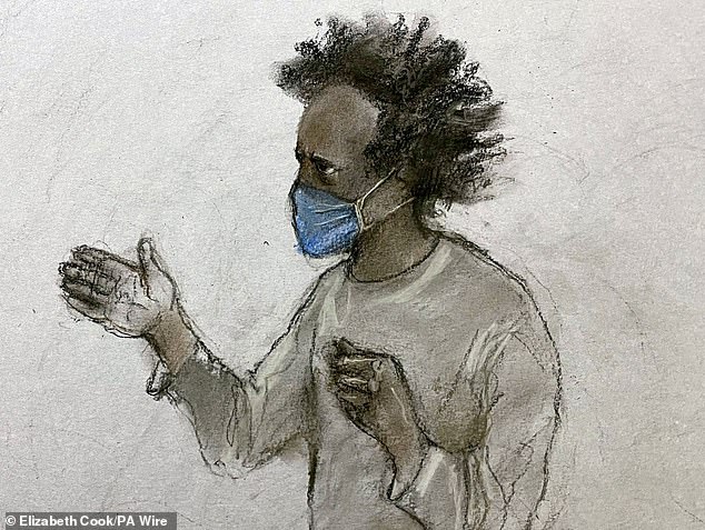 A court sketch showing Rudakubana during the sentencing hearing