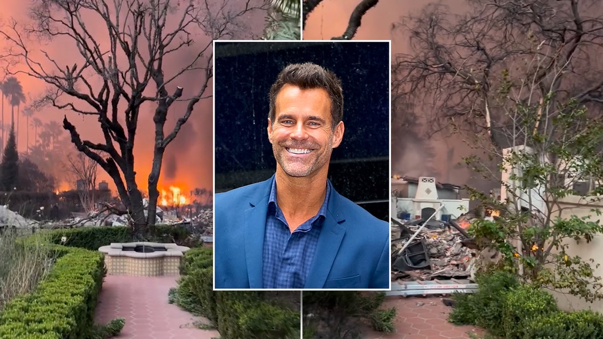 A photo of Cameron Mathison with his burned down home