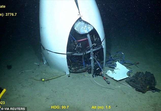 The wreckage of the submersible was ultimately located on the ocean floor about 330 yards off the bow of the Titanic